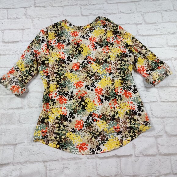 Laura Scott Womens Blouse Long Sleeve Button Shirt V Neck Abstract Floral sz M - Picture 4 of 10